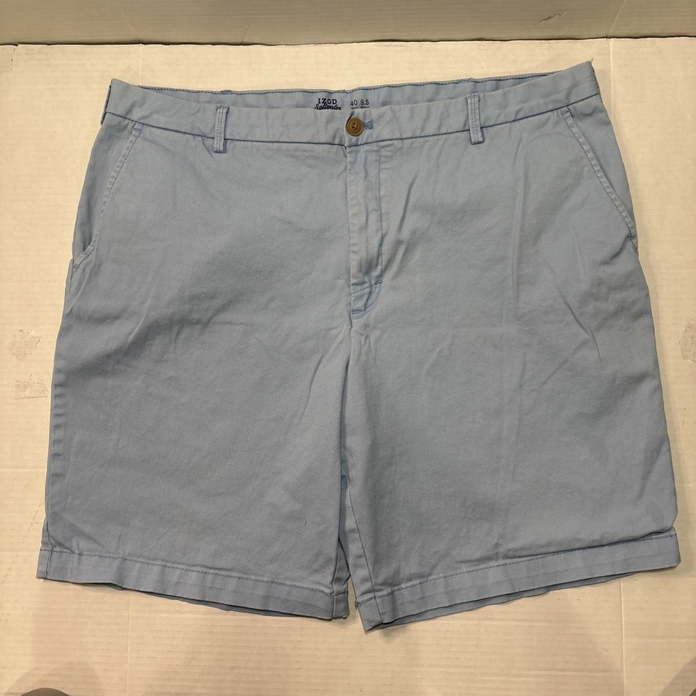 IZOD Saltwater Stretch Shorts Mens Size 40 Blue 9.5" Inseam Flat Front Casual